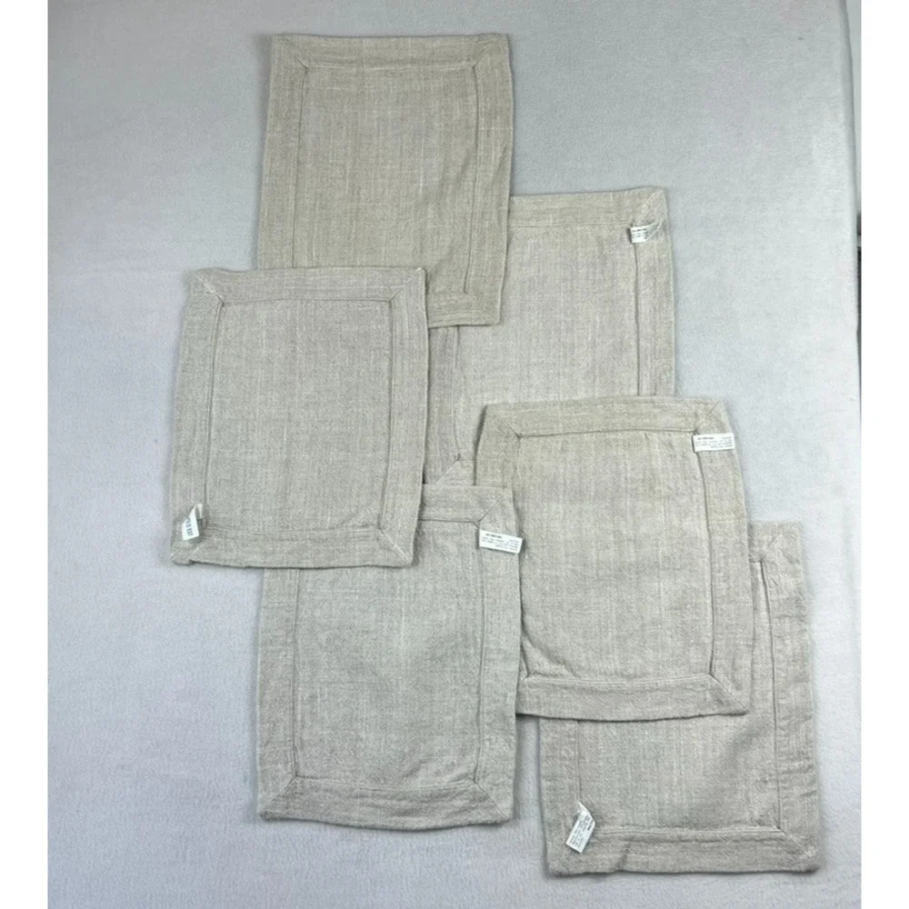 Courants D'est Placemat Set of 6 Beige Linen Blend Viscose Blend 16 x 12.5in
